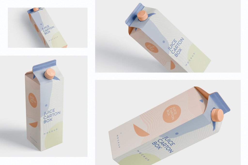 精致高端长方形果汁/牛奶包装模型样机素材Juice Milk Mockup 1L Carton Box Large Size插图1