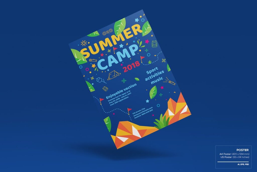 商业活动传单模板素材样机下载Kids Summer Camp Set Template WPLZAE插图1