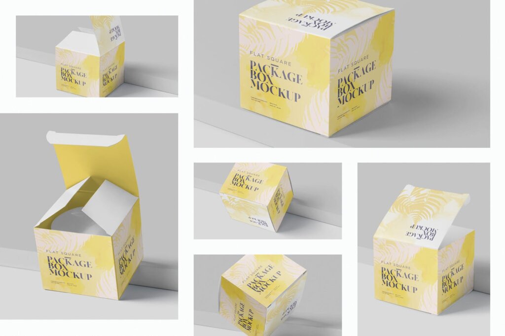 礼品方形包装盒样机素材模板下载Package Box Mock-Up Set – Flat Square插图1