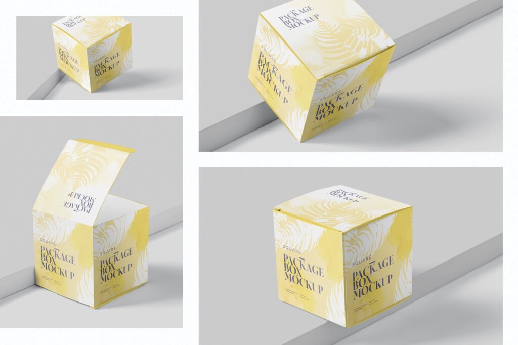 多种透视角度方形礼品包装盒素材模板下载Package Box Mock-Up Set – Square插图1