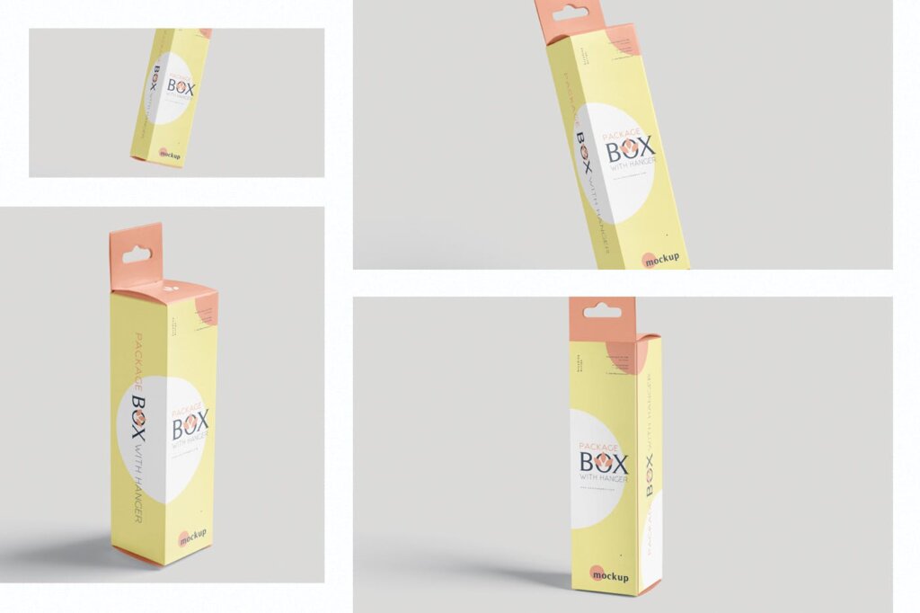 长方形多种透视角度礼盒模型样机素材下载Package Box Mockup Set Small Rectangle with Hanger插图1