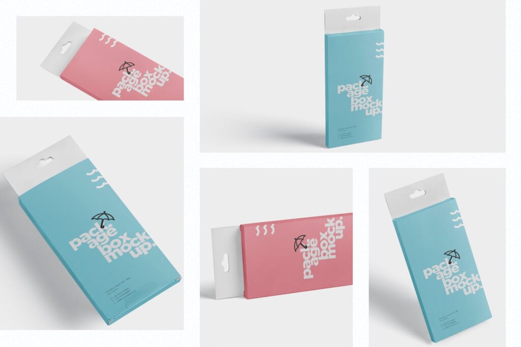 方形纸盒食品包装样机素材模板下载Package Box Mockup with Hanger – High Rectangle插图1