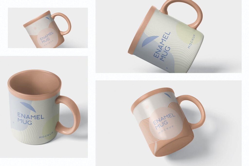 圆形搪瓷咖啡杯子模板样机素材下载Round Enamel Mug Mockup With Handle插图1