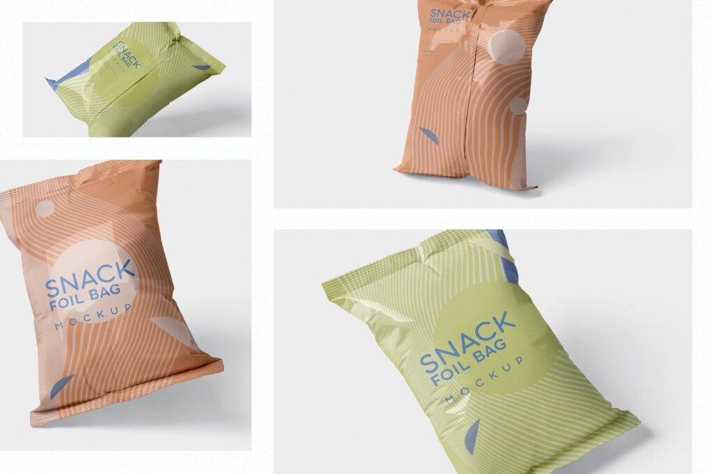 精致零食箔袋模型样机素材下载Snack Foil Bag Mockup Plastic插图1