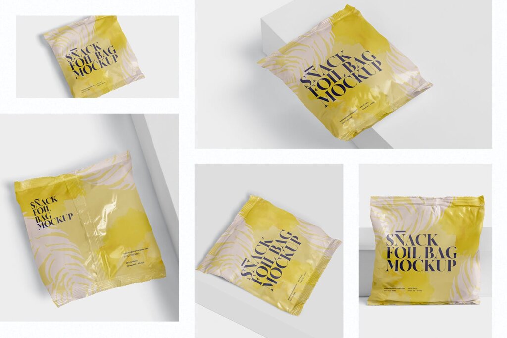 塑料真空食品包装样机素材模型下载Snack Foil Bag Mockup – Square Size – Small插图1