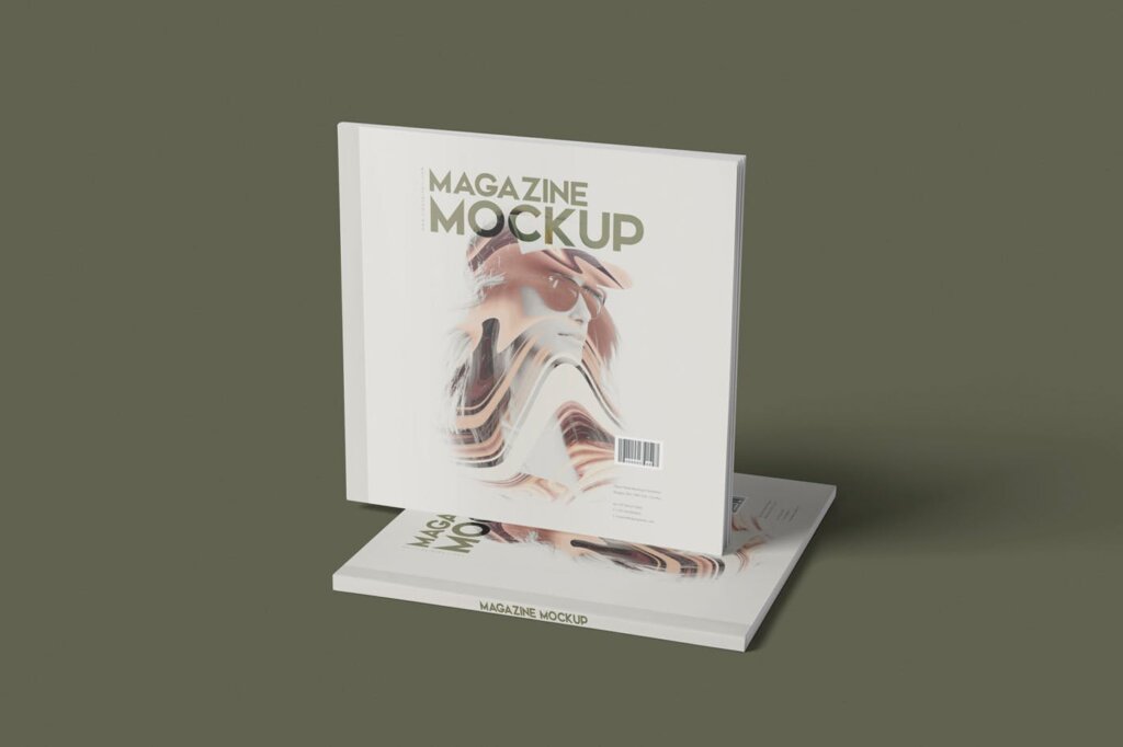 文艺杂志小册子模板素材样机下载Square Magazine Mockup Set插图1