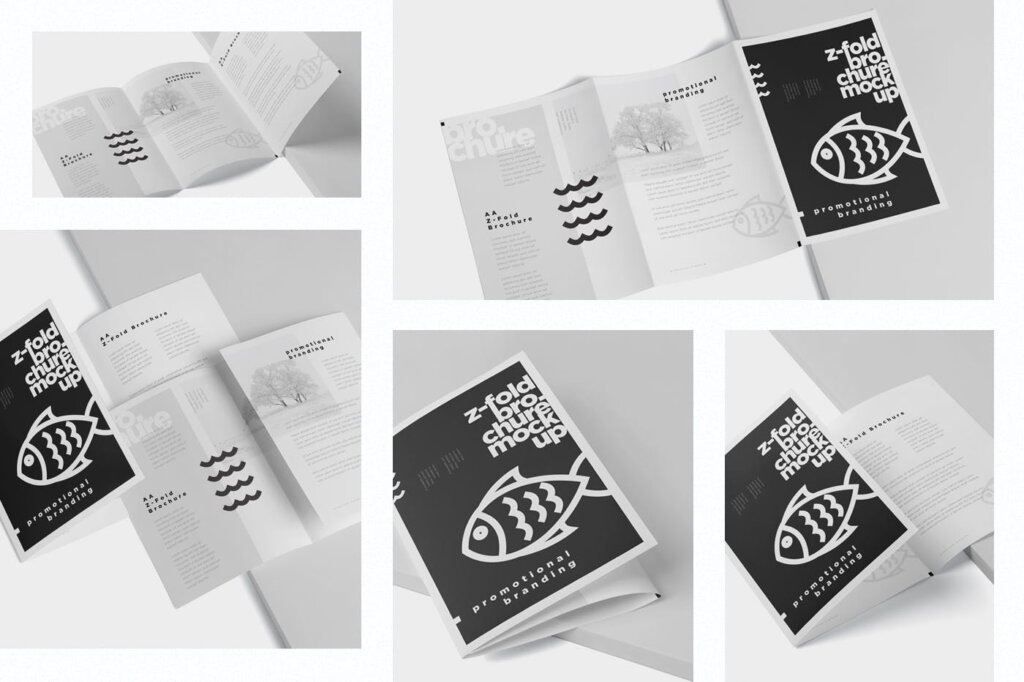 海鲜料理三折页模板素材样机下载Z-Fold Brochure Mockup – Din A4 A5 A6 Size插图1