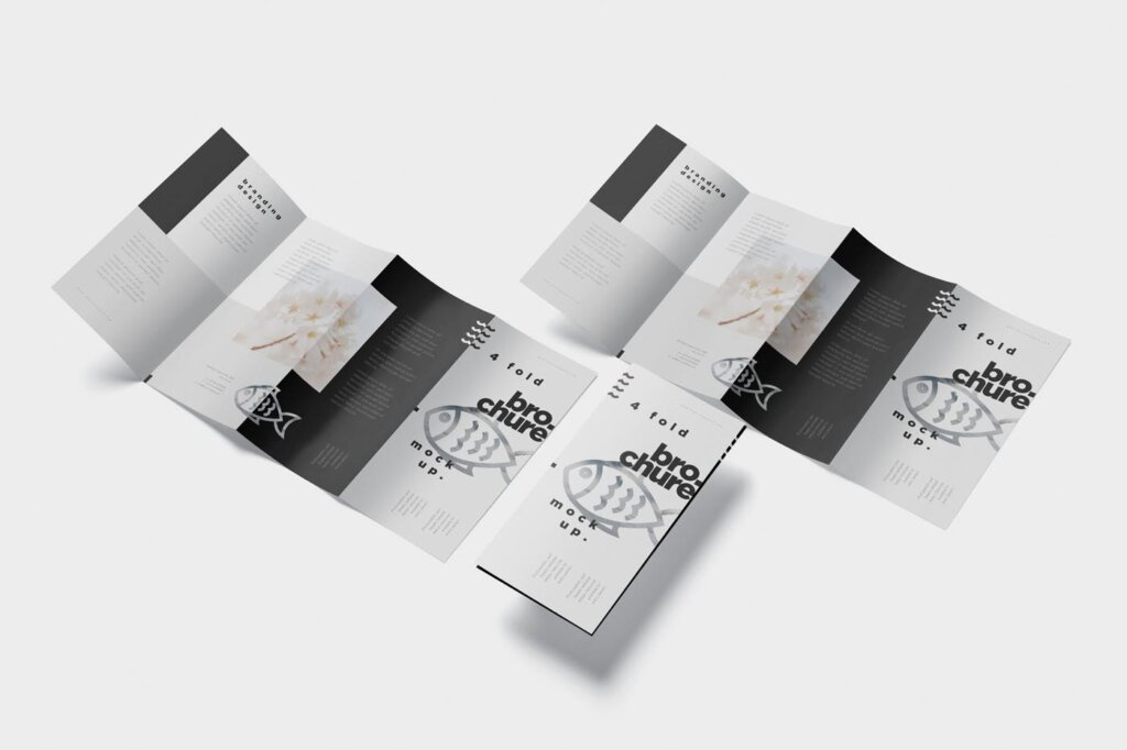 日式海鲜料理四折页模板素材样机下载4 – Fold Brochure Mockup Set – DL 99 x 210 mm插图2