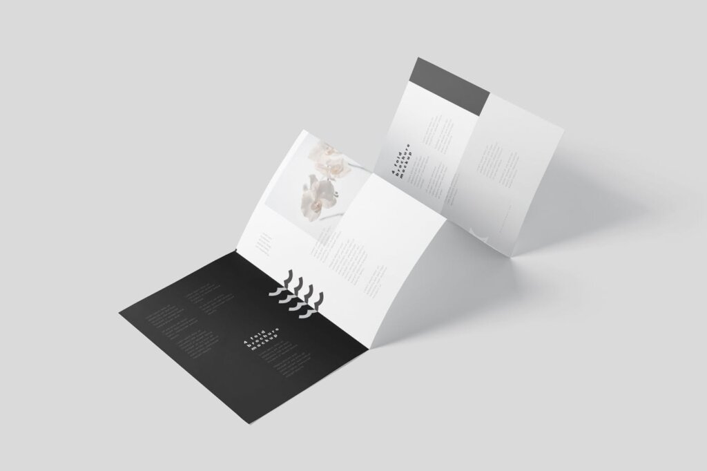 菜单海鲜介绍四折小册子模型样机素材4-Fold Brochure Mockup Set – Din A4 A5 A6插图2
