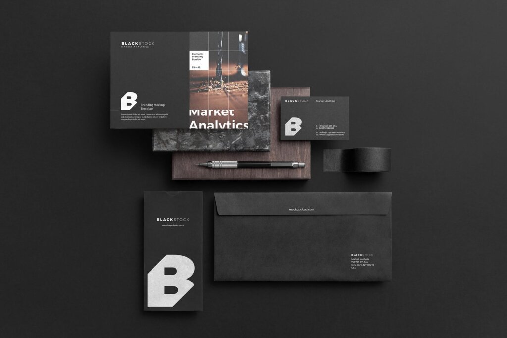 专业品牌黑色识别系统模板素材样机下载OBlackstone Branding Mockup Vol 2插图2