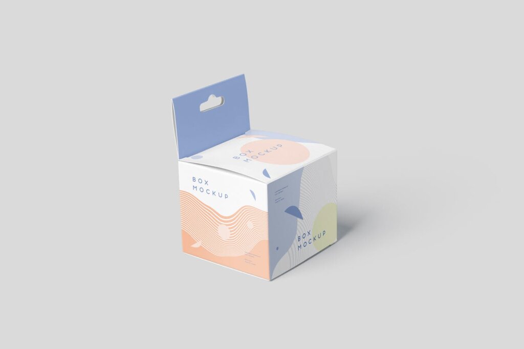 方形商品包装盒样机素材模型Box Mockup Set – Mini Square with Hanger插图2