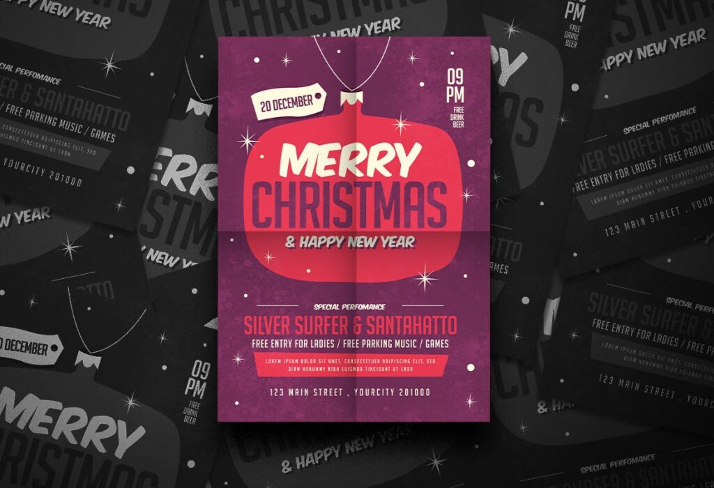圣诞晚会海报宣传单模板Christmas Party Flyer插图1
