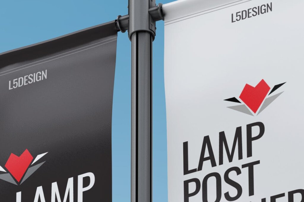 户外灯柱广告/双面旗帜样机素材模板下载Lamp Post Banner Mock-Up插图2