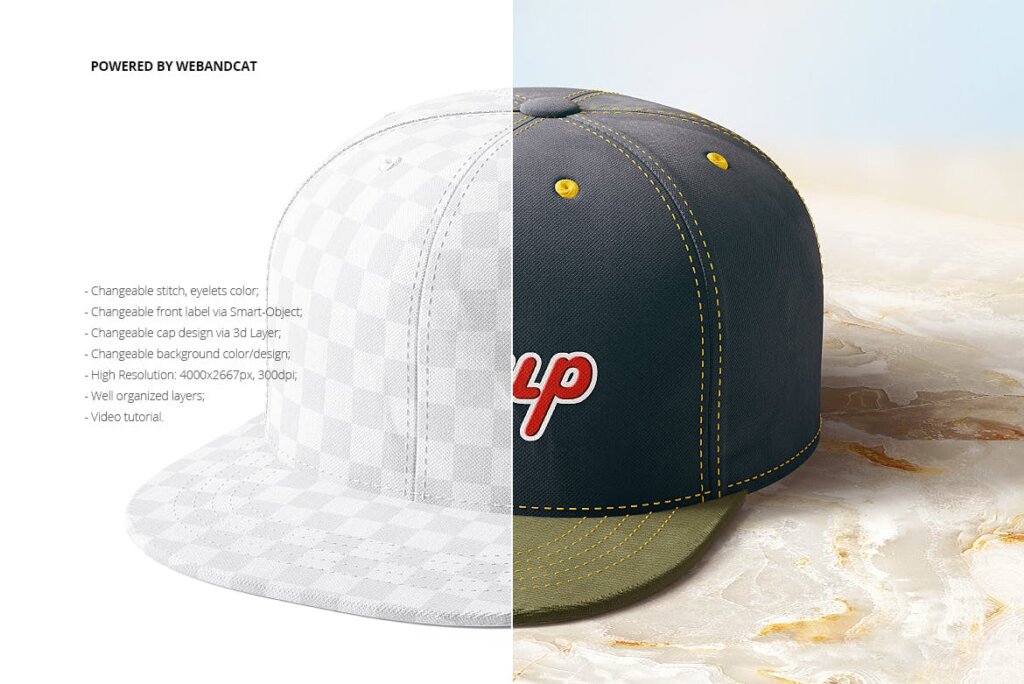 青年男士帽子模型样机素材下载Snapback Cap Mockup插图2