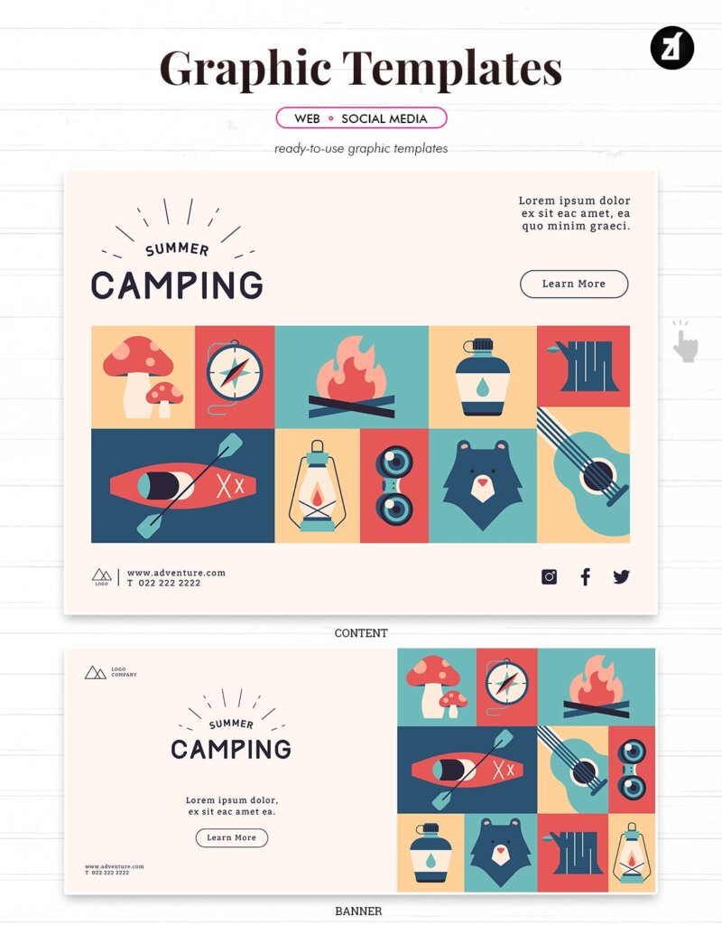 暑期露营海报模板素材Summer Camping Graphic Templates插图2