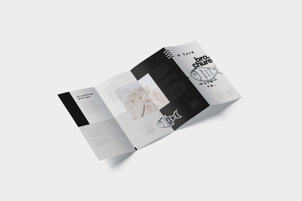 日式海鲜料理四折页模板素材样机下载4 – Fold Brochure Mockup Set – DL 99 x 210 mm插图3