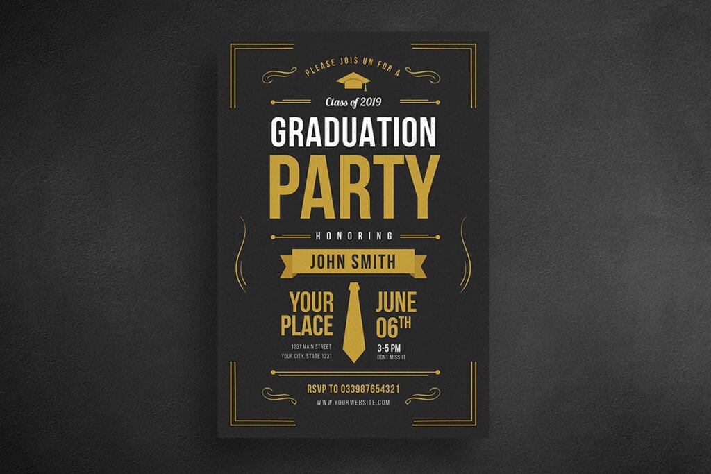 毕业晚会宣传单海报模板素材Graduation Party Flyer插图3