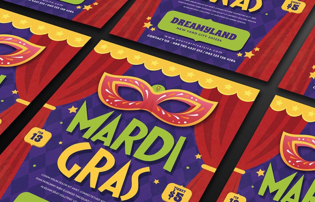 四旬斋前宣传单海报模板素材Mardi Gras Flyer插图3