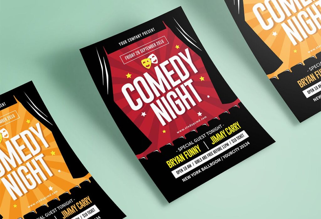 夜场剧院海报宣传单模板Night Comedy Flyer插图3