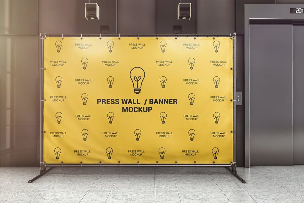横幅广告模板素材样机下载Press Wall / Stand Banner Mockup插图3