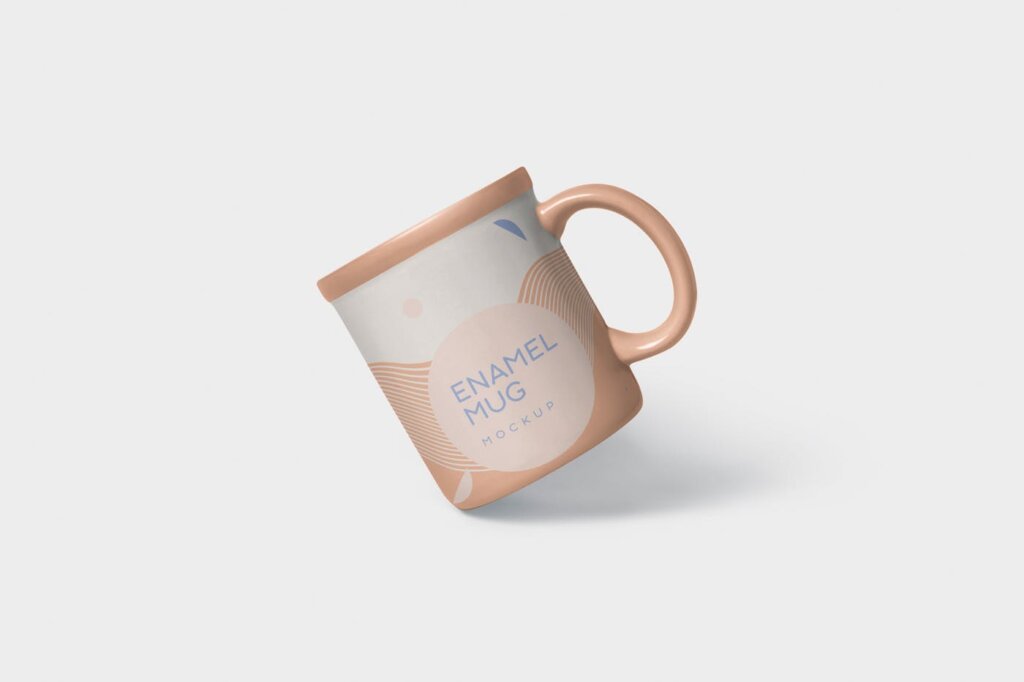 圆形搪瓷咖啡杯子模板样机素材下载Round Enamel Mug Mockup With Handle插图3