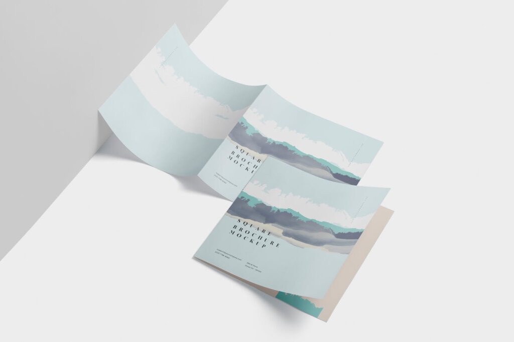 企业画册杂志方形双折小册子模型样素材Square Bi-Fold Brochure Mock-Up Set插图3