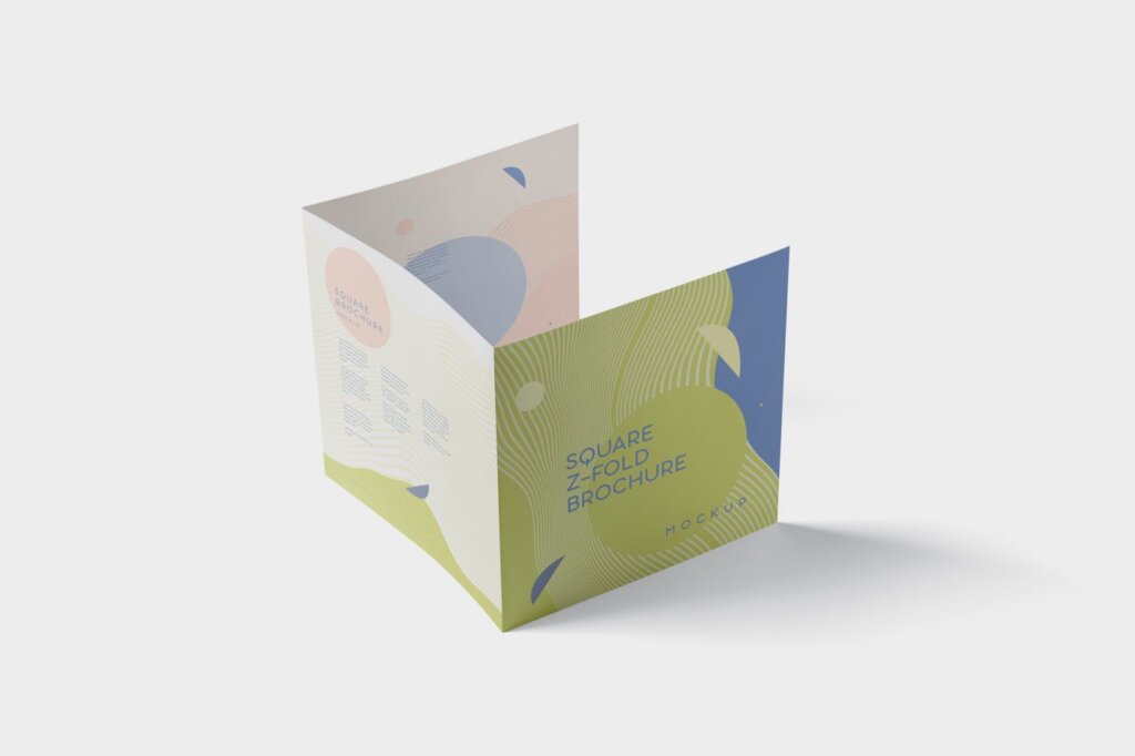 文艺方形三折页折叠小册子模型S样机素材quare Z-Fold Brochure Mockup Set插图3