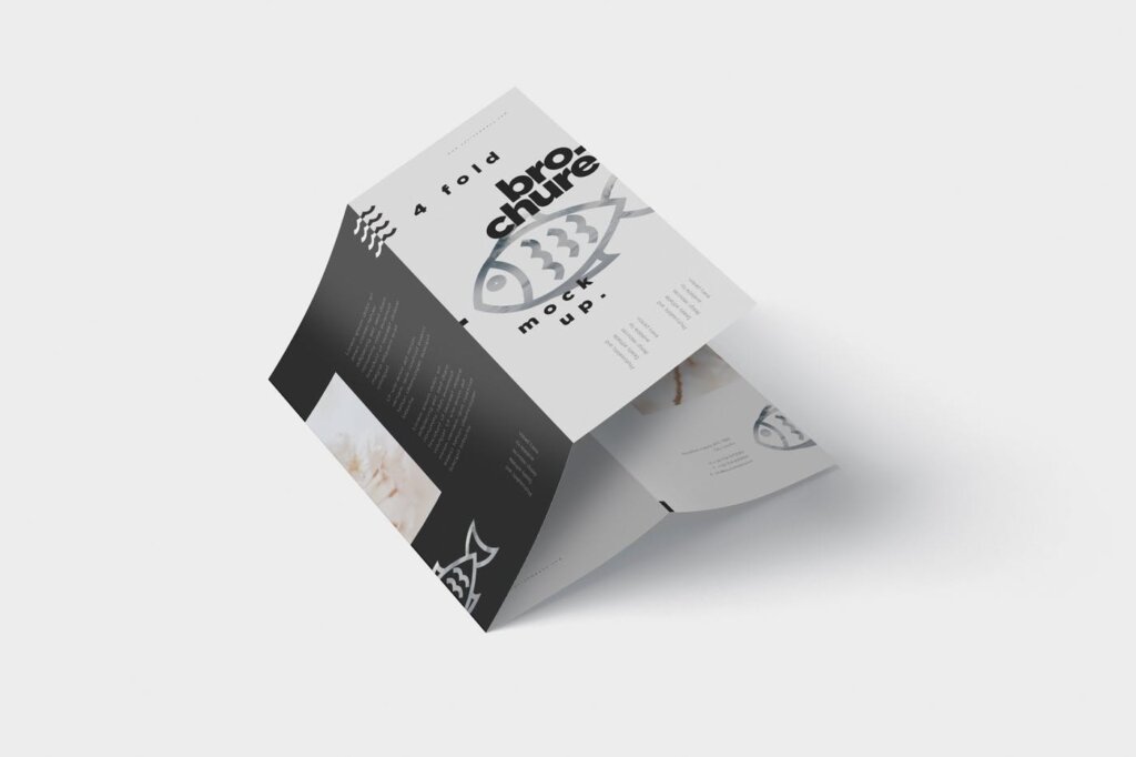 日式海鲜料理四折页模板素材样机下载4 – Fold Brochure Mockup Set – DL 99 x 210 mm插图4