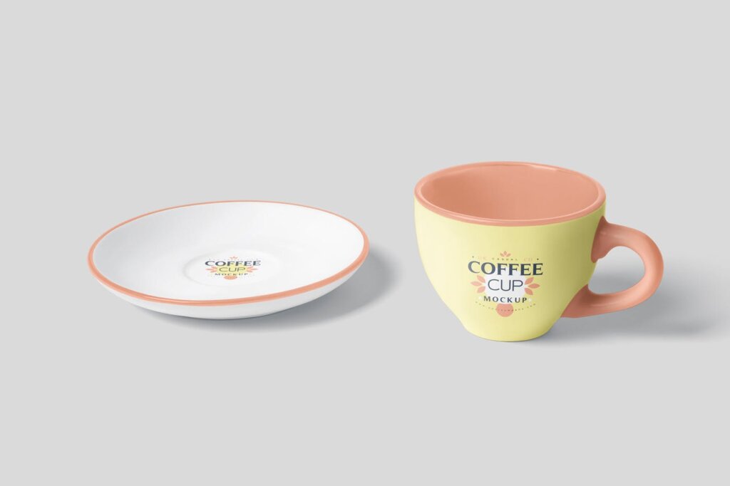 精致文艺咖啡杯模型样机素材下载Coffee Cup Mockup Set with Saucer插图4