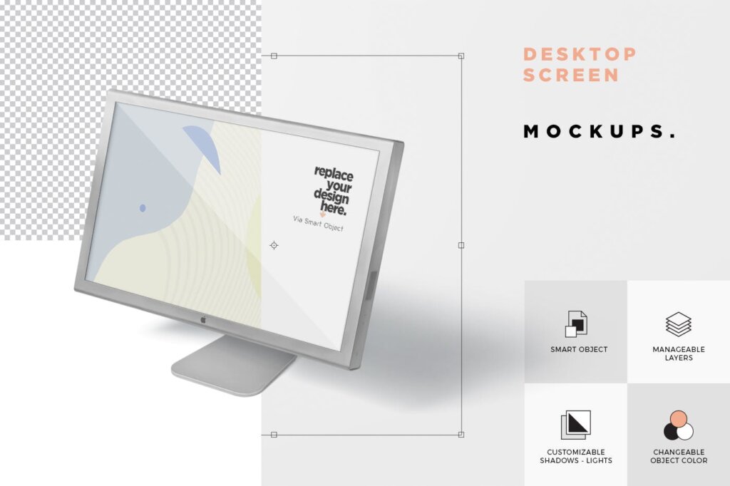 高端桌面电脑3D透视效果图模板素材样机下载Desktop Screen Mockup Set插图4