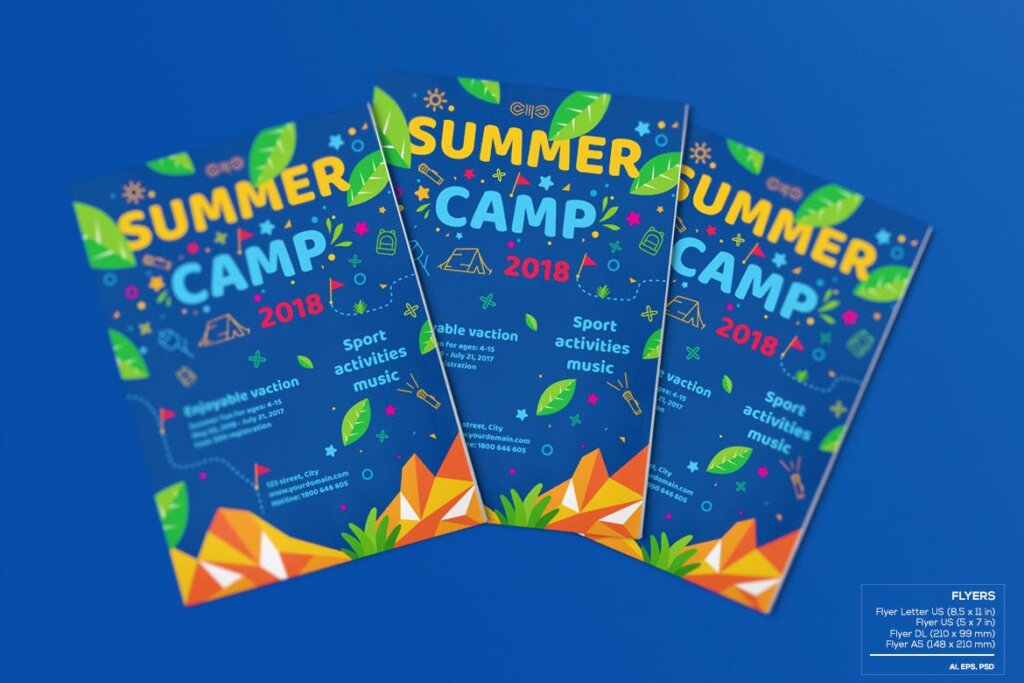 商业活动传单模板素材样机下载Kids Summer Camp Set Template WPLZAE插图4