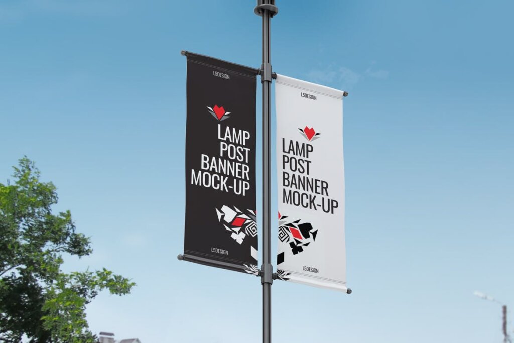 户外灯柱广告/双面旗帜样机素材模板下载Lamp Post Banner Mock-Up插图4