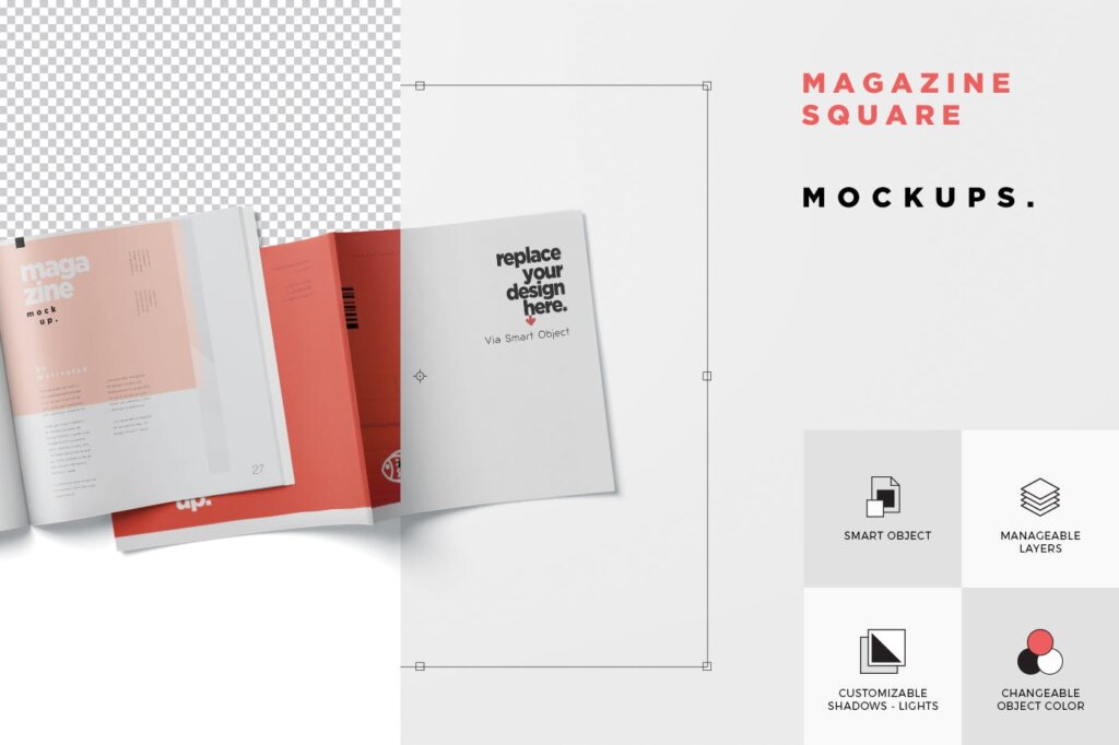 精致文艺杂志样机模型素材下载Magazine Mockup Square Shape插图4