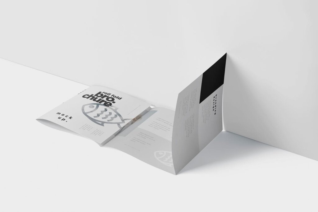 海鲜料理两折页卷折小册子模型样机素材下载Roll-Fold Brochure Mockup Set – Square Format插图4