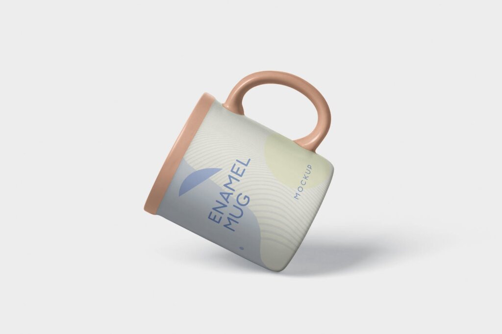 圆形搪瓷咖啡杯子模板样机素材下载Round Enamel Mug Mockup With Handle插图4