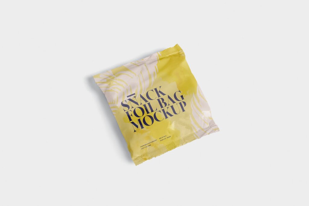 塑料真空食品包装样机素材模型下载Snack Foil Bag Mockup – Square Size – Small插图4