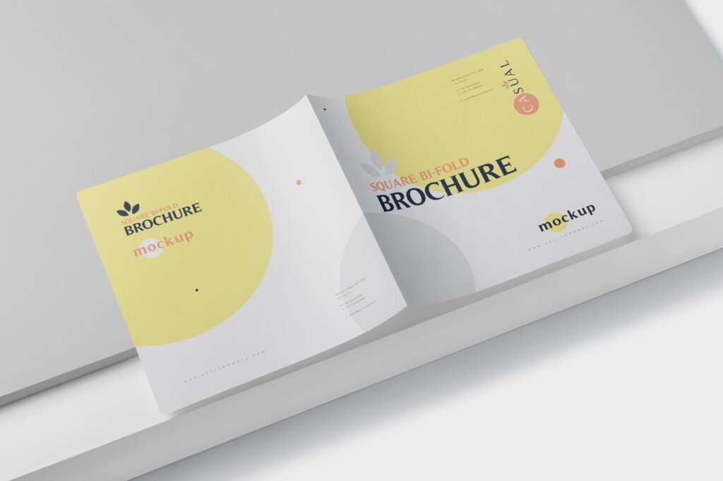 方形企业两折页/杂志画册素材模板素材下载Square Bi-Fold Brochure Mock-Up Set – Round Corner插图(4)