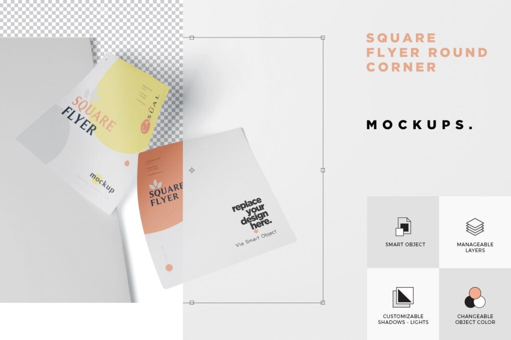 精致高端方形传单模型样机素材下载Square Flyer Mock-Up Set – Round Corner插图4