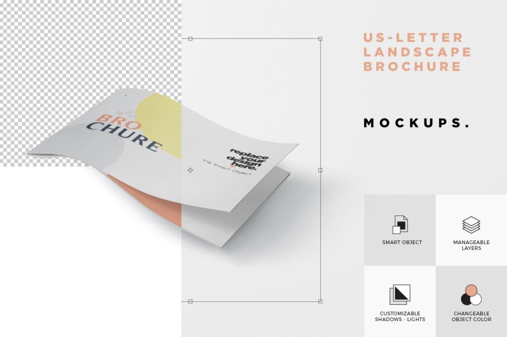 景观小册子/杂志模型集素材样机下载US Letter Landscape Brochure – Magazine Mockup set插图4