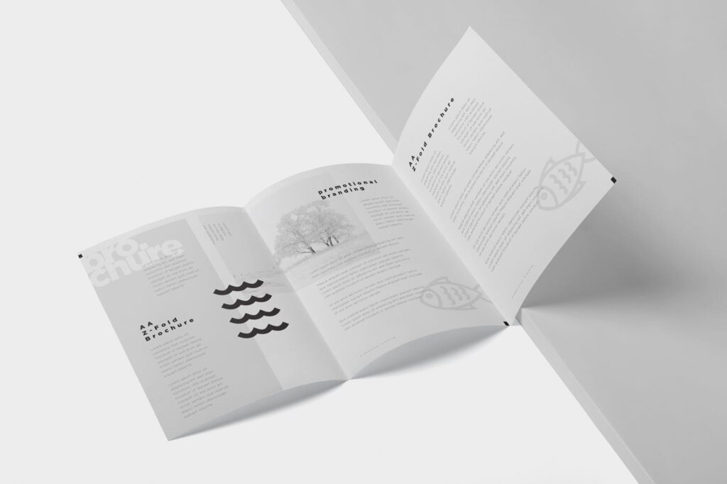 海鲜料理三折页模板素材样机下载Z-Fold Brochure Mockup – Din A4 A5 A6 Size插图4
