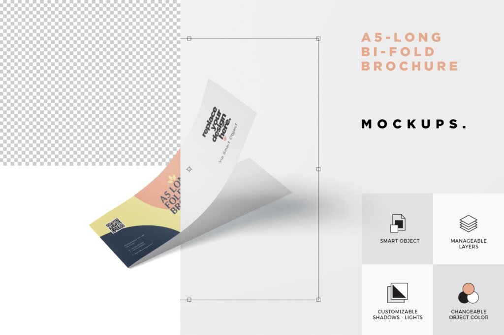 精致方形双折页小册子企业宣传小册子模板素材样机A5 Long Bi-Fold Brochure Mock-Up Landscape Style插图5