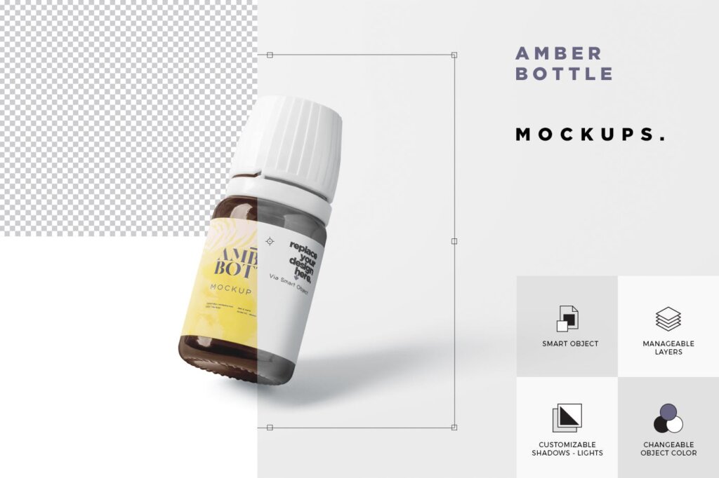 琥珀瓶/药瓶模型素材样机素材下载 Amber Bottle Mockup Set插图5