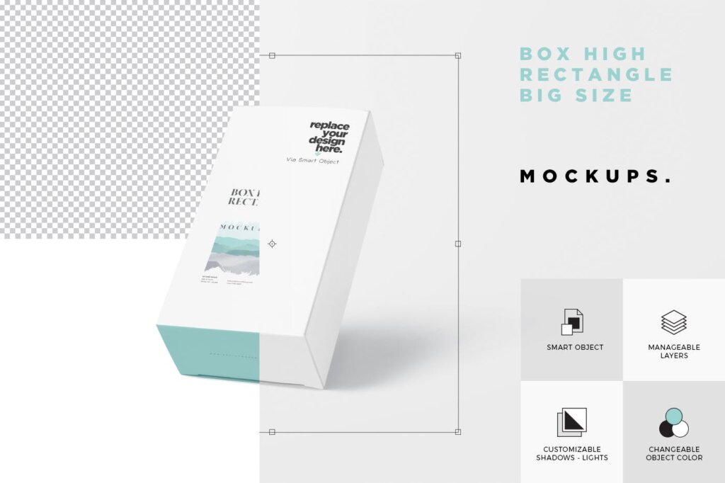 方形包装盒3D透视角度模板素材样机下载Box Mockup Set – High Rectangle Big Size插图5