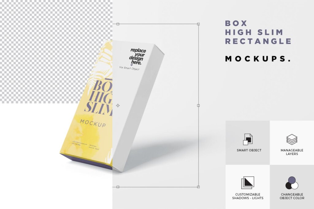 高级礼盒包装素材模板样机下载Box Mockup Set – High Slim Rectangle插图5