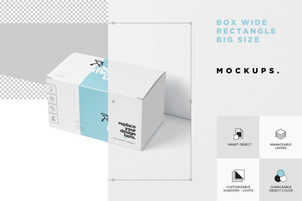 高端商品包装盒模型素材样机下载Box Mockup Set – Wide Rectangle Big Size插图5