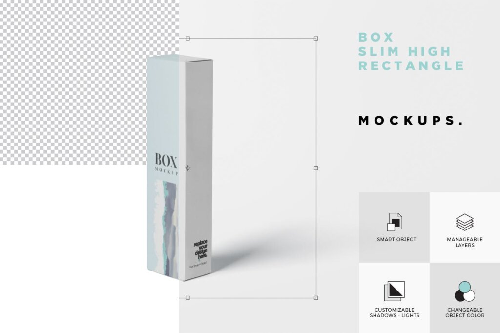 方形盒子样机素材模型样机素材下载Box Mockup – Slim High Rectangle Shape插图5