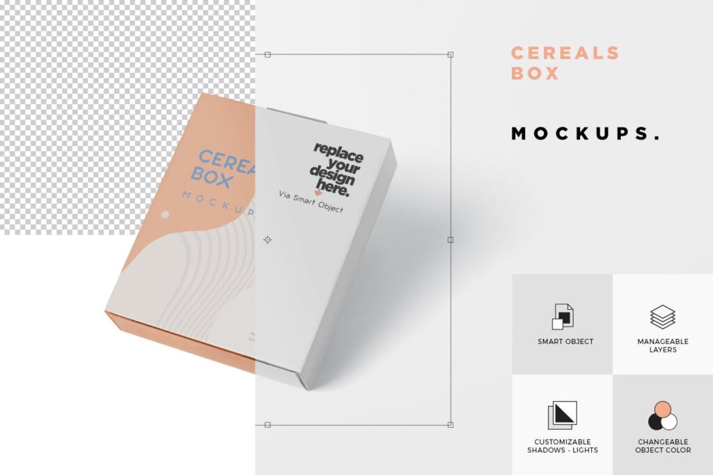 谷物现代盒模型样机素材下载Cereals Box Mockup FZP7ELP插图5