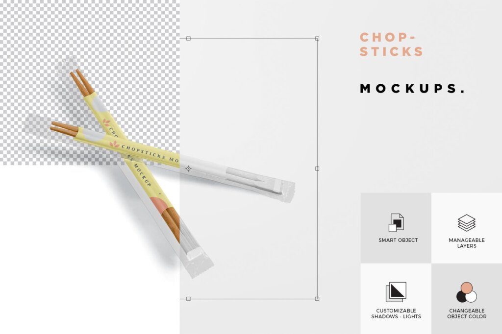 精致木质纹理高端品牌筷子样机素材下载Chopsticks Mockup in Transparent Packaging插图5