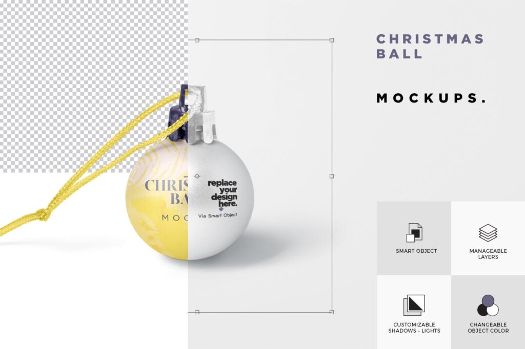 圣诞节舞会装饰吊灯模型样机素材Christmas Ball Mockup Set插图5