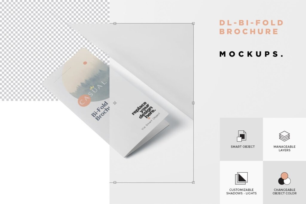 DL双折小册子/杂志模型样机素材下载DL Bi Fold Brochure Mock Up Set Round Corner插图5